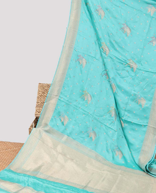 Blue mushru silk saree with buttas, traditional design border & pallu of intricate designs