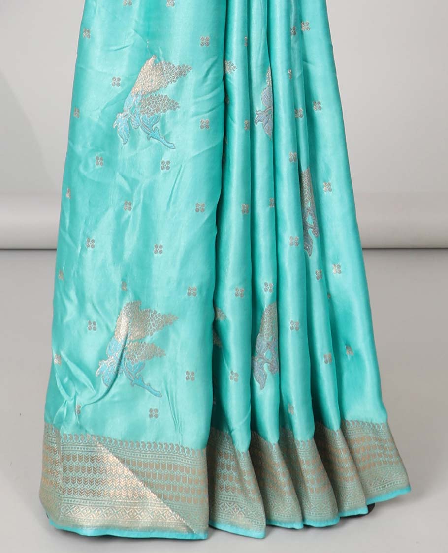 Blue mushru silk saree with buttas, traditional design border & pallu of intricate designs