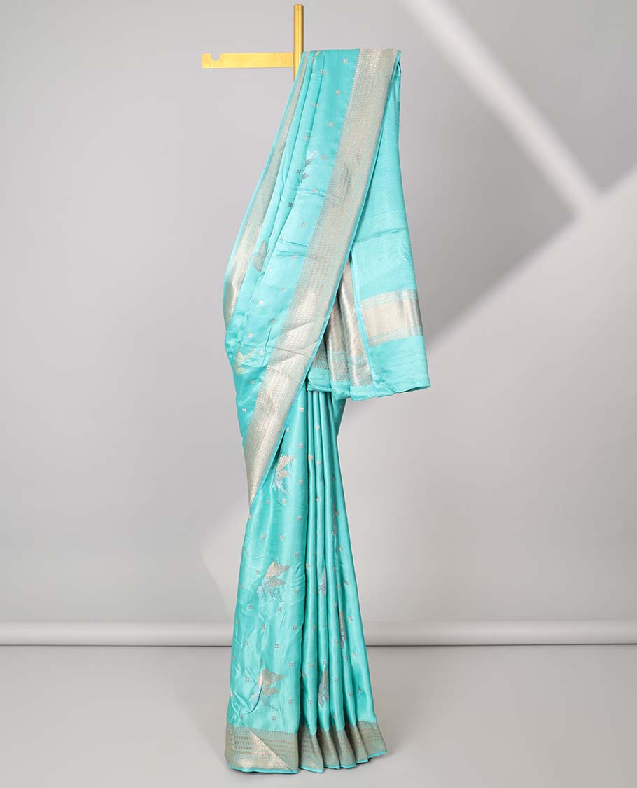 Blue mushru silk saree with buttas, traditional design border & pallu of intricate designs