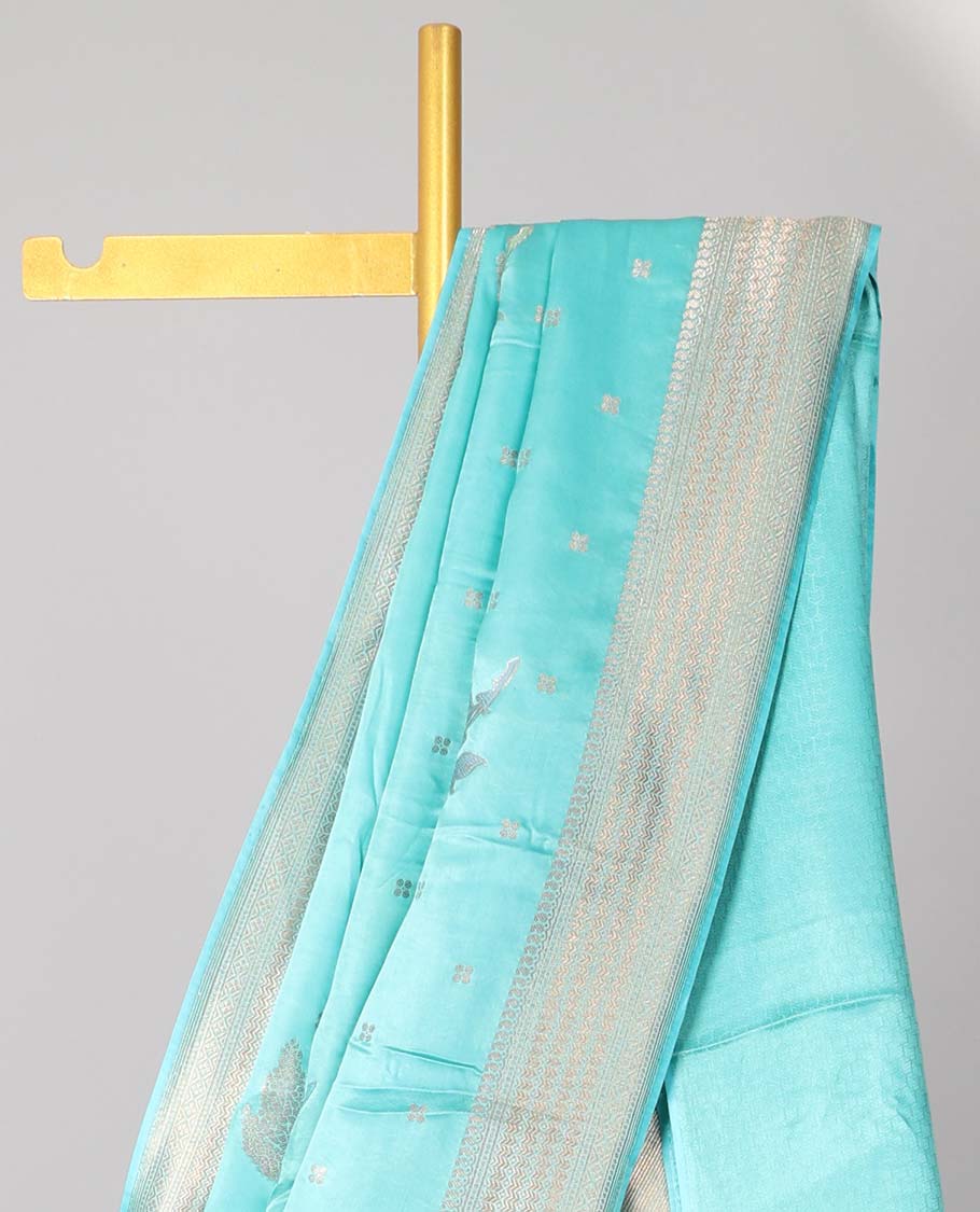Blue mushru silk saree with buttas, traditional design border & pallu of intricate designs