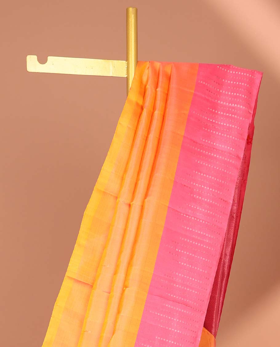 Orange buttas Kanchipuram silk saree, contrast zari design border & pallu of intricate designs in zari