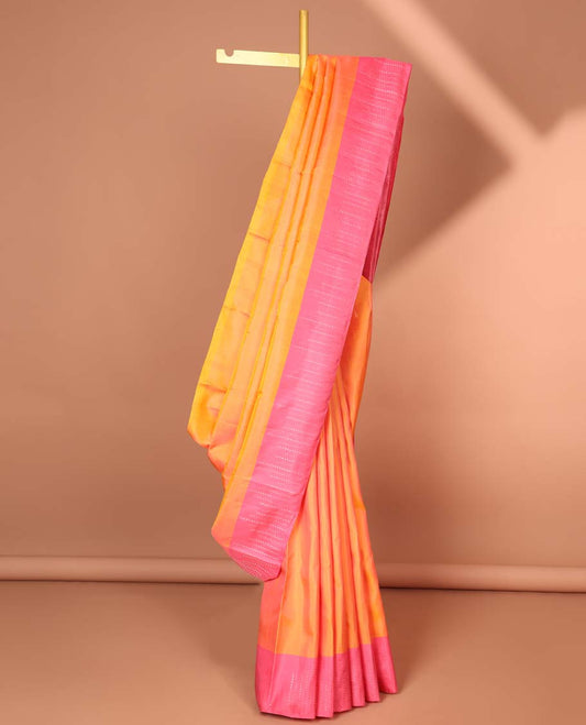 Orange buttas Kanchipuram silk saree, contrast zari design border & pallu of intricate designs in zari