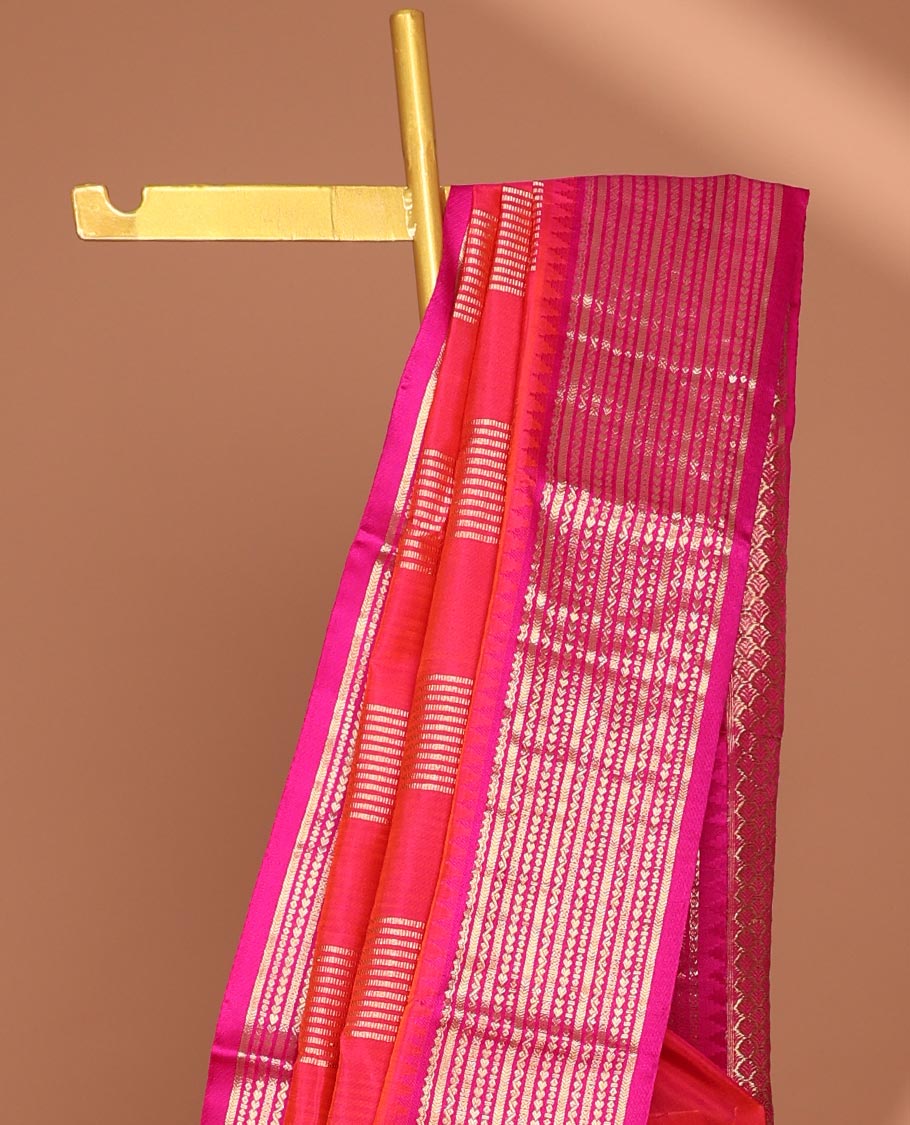 Red checked design Vengatagiri silk saree, contrast traditional zari design border & jaal pallu