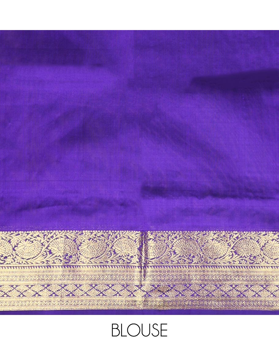 Violet zari design Vengatagiri silk saree, traditional zari design border of peacock design & pallu of intricate designs