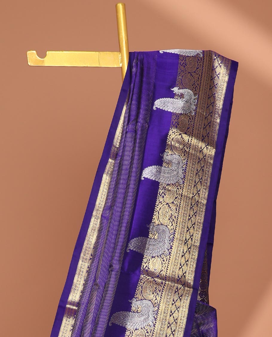 Violet zari design Vengatagiri silk saree, traditional zari design border of peacock design & pallu of intricate designs