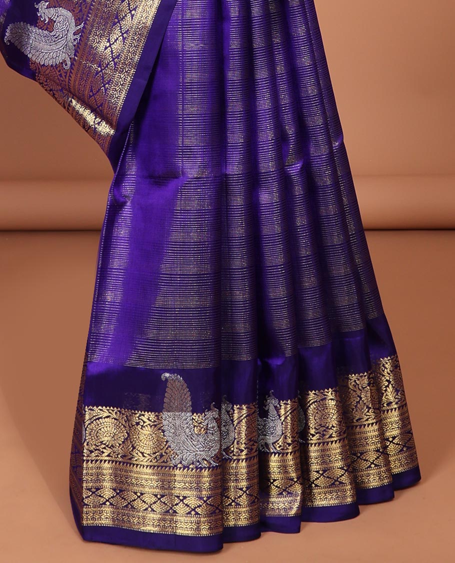 Violet zari design Vengatagiri silk saree, traditional zari design border of peacock design & pallu of intricate designs