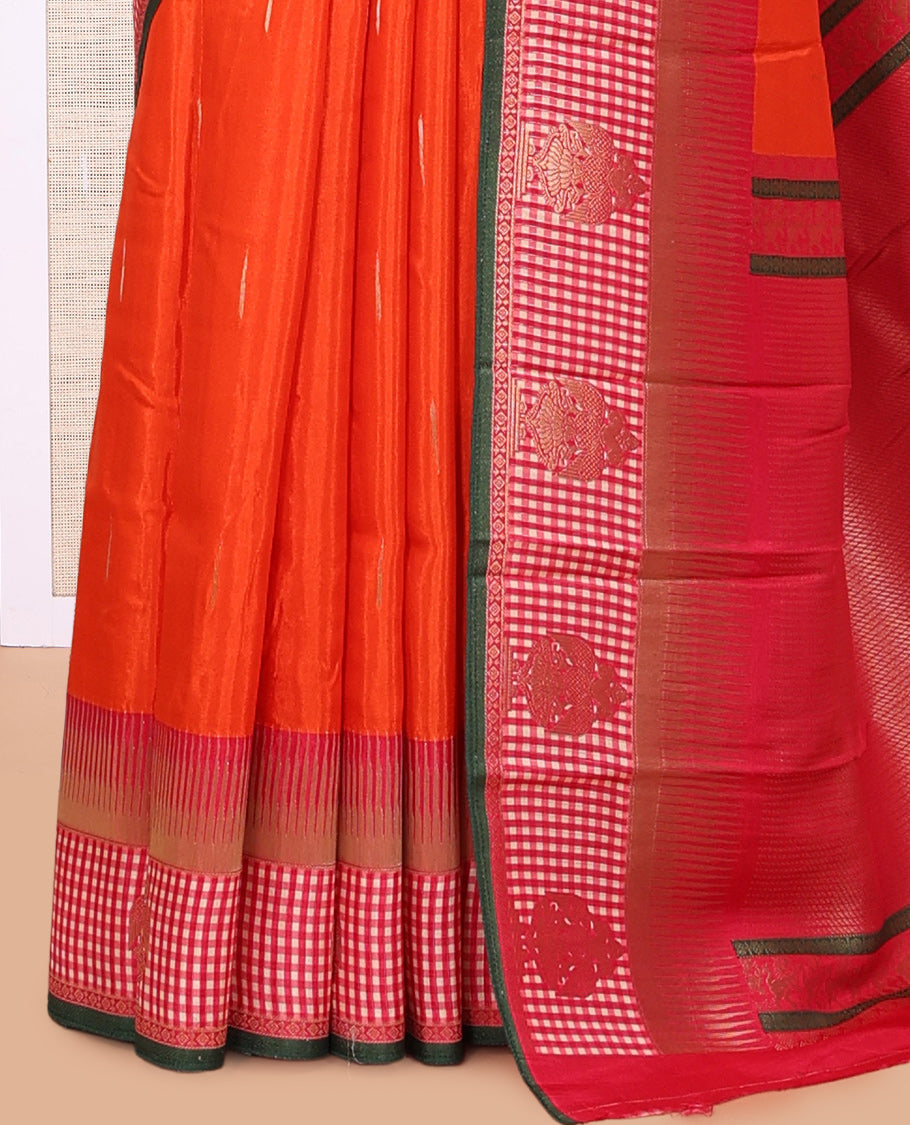 Rust Raindrop Butta Semi-Mysore Silk Saree