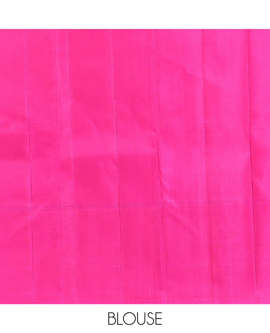 Sandal Kasa-Kasa Checked Kanchipuram Silk Saree, Complemented by a Contrast Korvai Border of Jhumka Buttas, Pallu of Jaal Design, and a Contrast Blouse