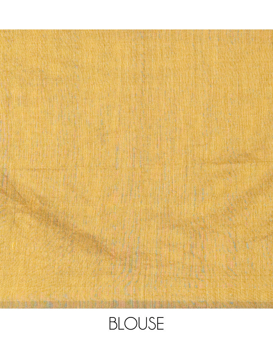 Borderless Mustard Plain Khadi Mul Cotton Saree Featuring a Self Pallu with Tassels, Paired with a Matching Plain Blouse