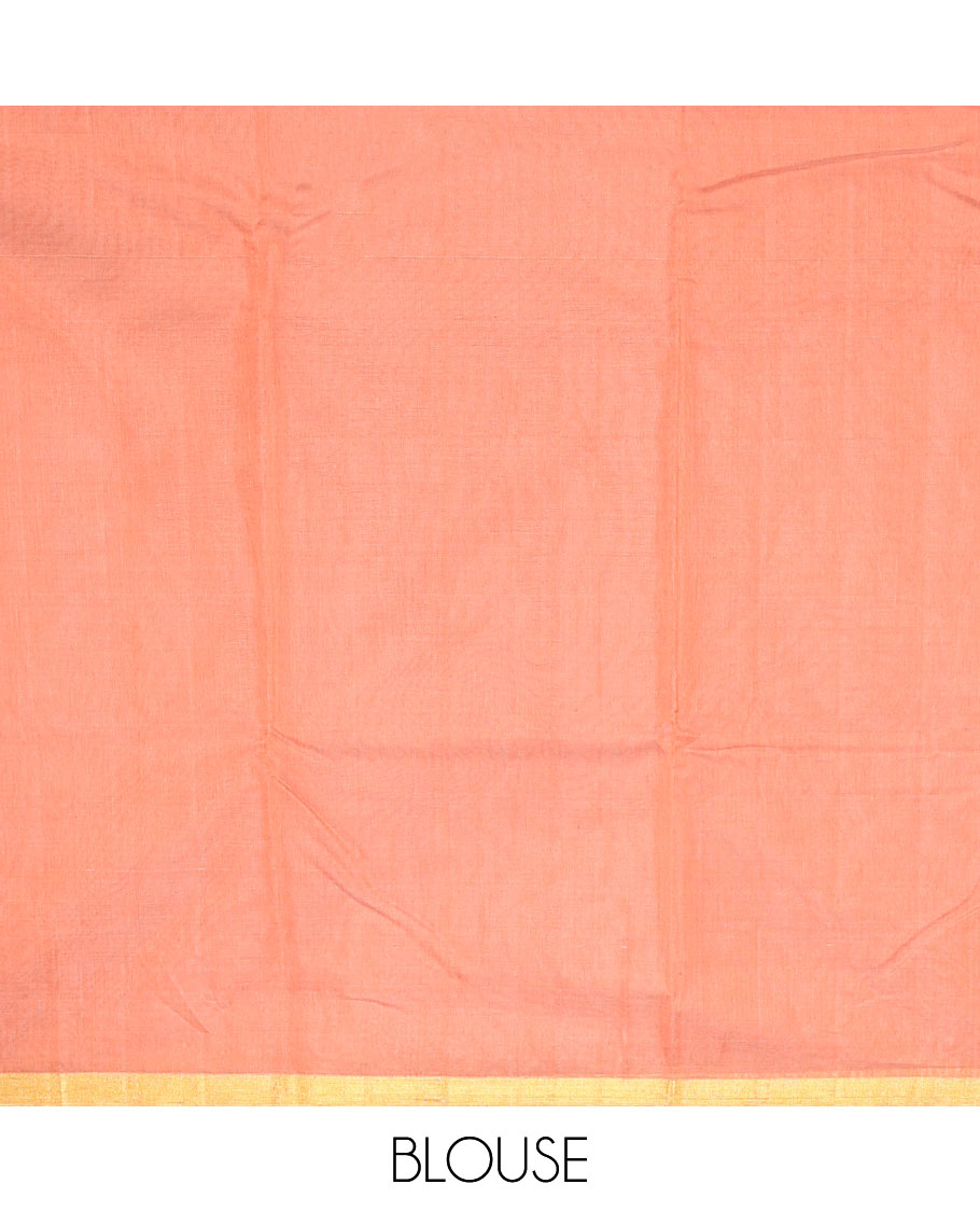 Orange motifs chanderi cotton saree with contrast zari border & striped pallu