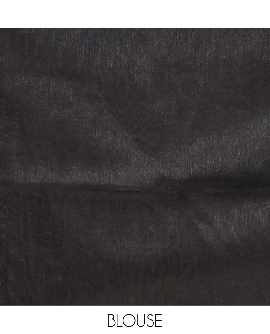 Borderless Yellow and Black Semi-Raw Silk Saree, Subtly Sparkled with Muthu Stripes on Its Body, Complemented by a Contrast Zari Striped Pallu, and Paired with a Contrast Blouse