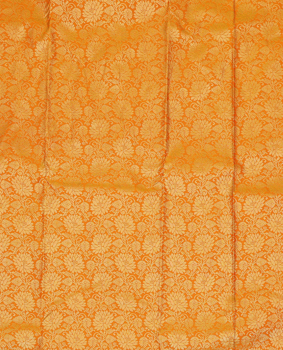 Orange Art Silk Pavadai Material, Embellished with Jacquard Design, Contrast Floral Zari Design Border, and Comes with a Contrast Blouse