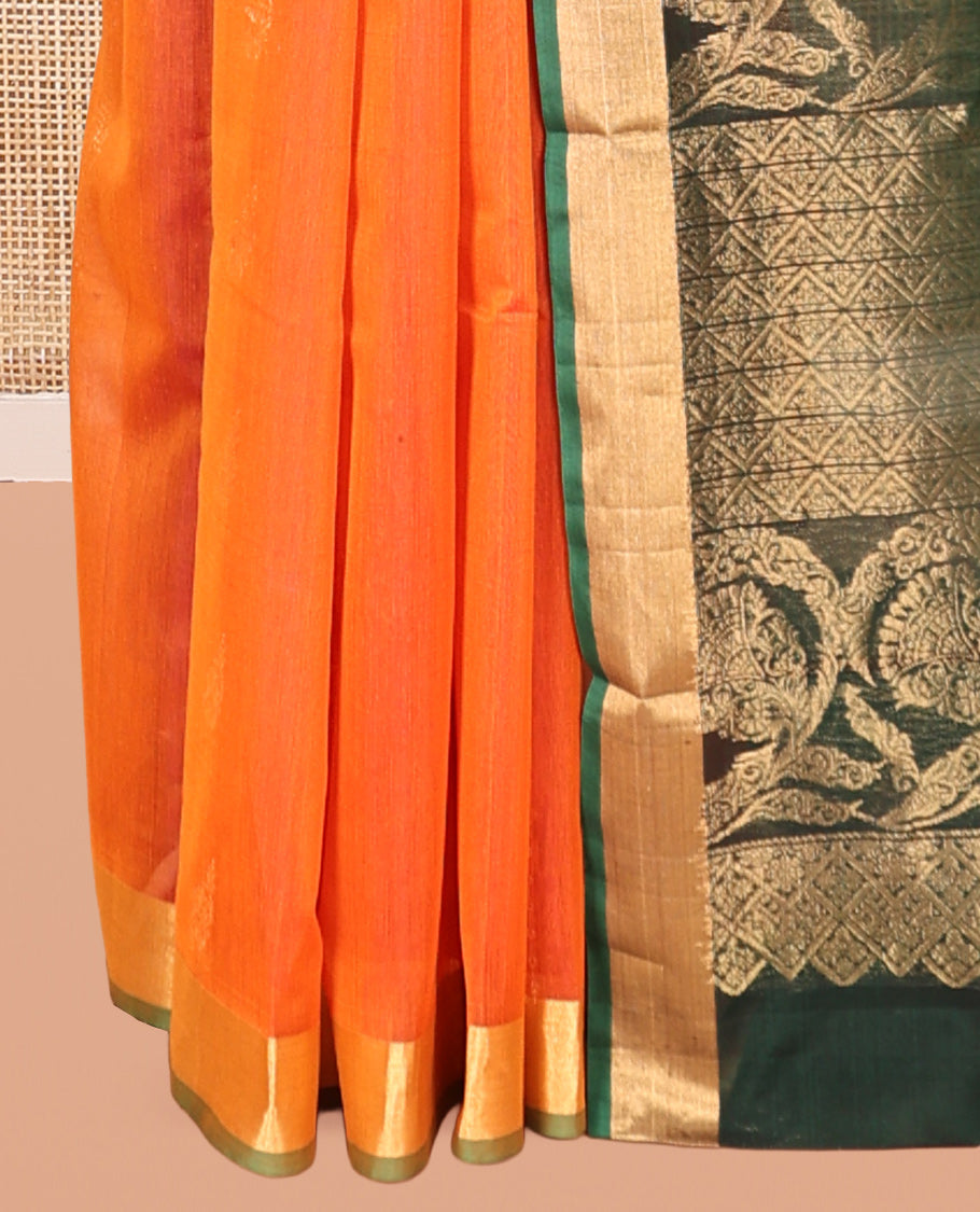 Orange Zari Design Silk Cotton Saree