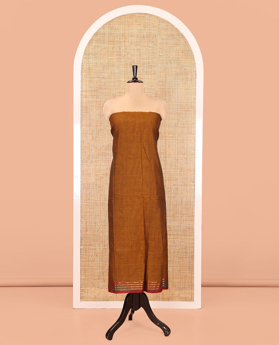 Mustard Mercerised Cotton Material Chudidar Set, Adorned with Rudraksham-Temple Bordered Top, a Mercerised Cotton Bottom, and Paired with a Matching Mercerised Cotton Rudraksham-Temple Bordered Dupatta