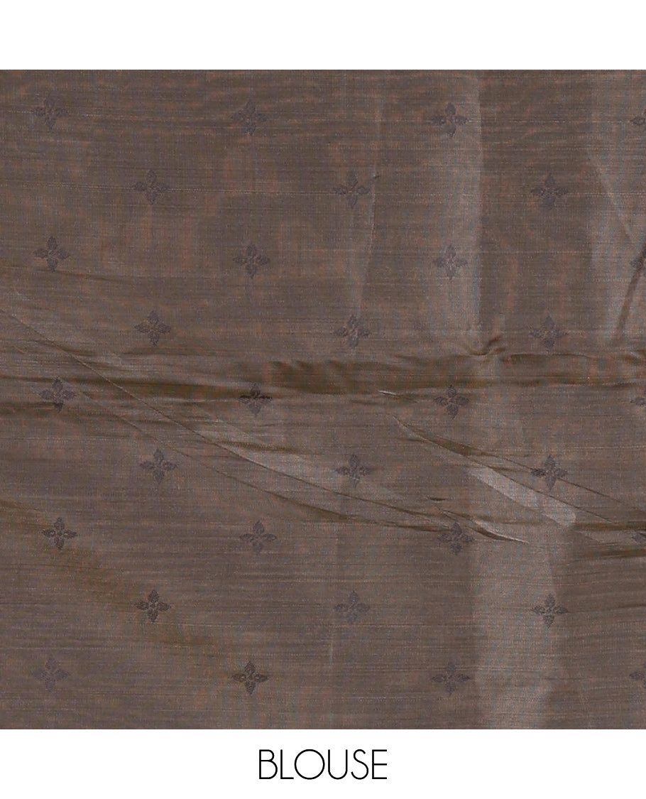 Peach Chanderi Cotton Saree, Woven with Peacock Thread Buttas, a Thread Diamond-Patterned Border, a Peacock Pallu, a Contrast Blouse