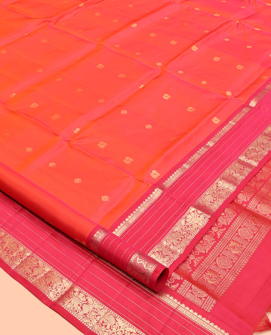 Orange Mayuri Lite Silk Mix Saree, Prettified with Zari Buttas, Contrast Traditional Zari Border, Pallu of Floral Designs, and a Contrast Blouse