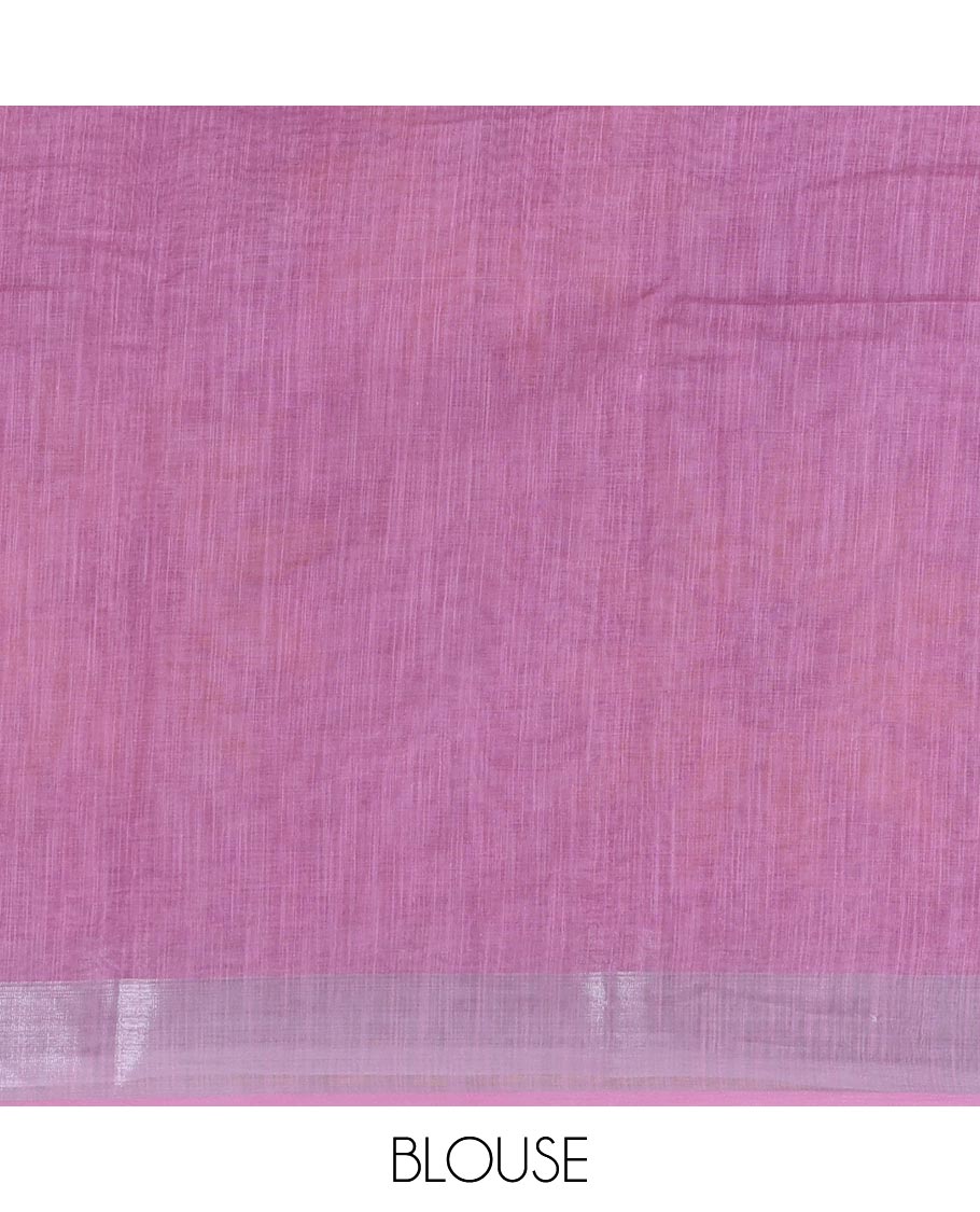 Onion Pink Linen Cotton Saree, Beautified with Sunflower Print, a Zari Border, and a Matching Blouse