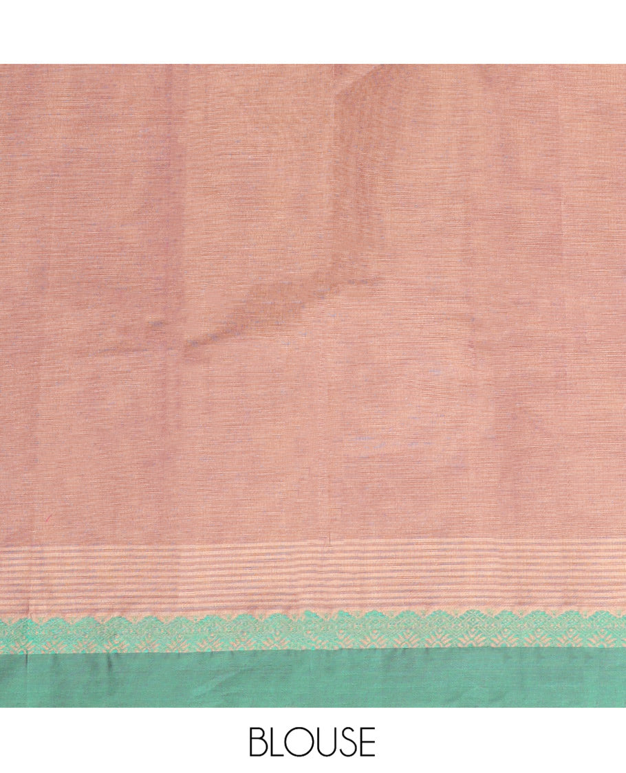 Brown Kanchi Cotton Saree, Subtly Threaded with Floral Buttas All Over Its Body, Complemented by Contrast Border, Pallu of Floral Designs, and Paired with a Matching Blouse