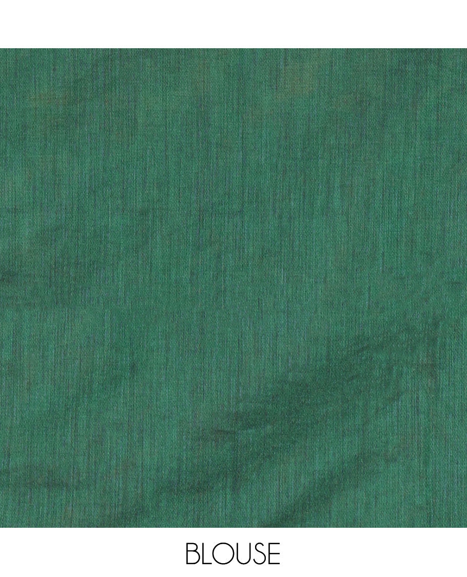 Borderless Green Plain Khadi Cotton Saree, a Self-Pallu with Tassels, and a Matching Blouse