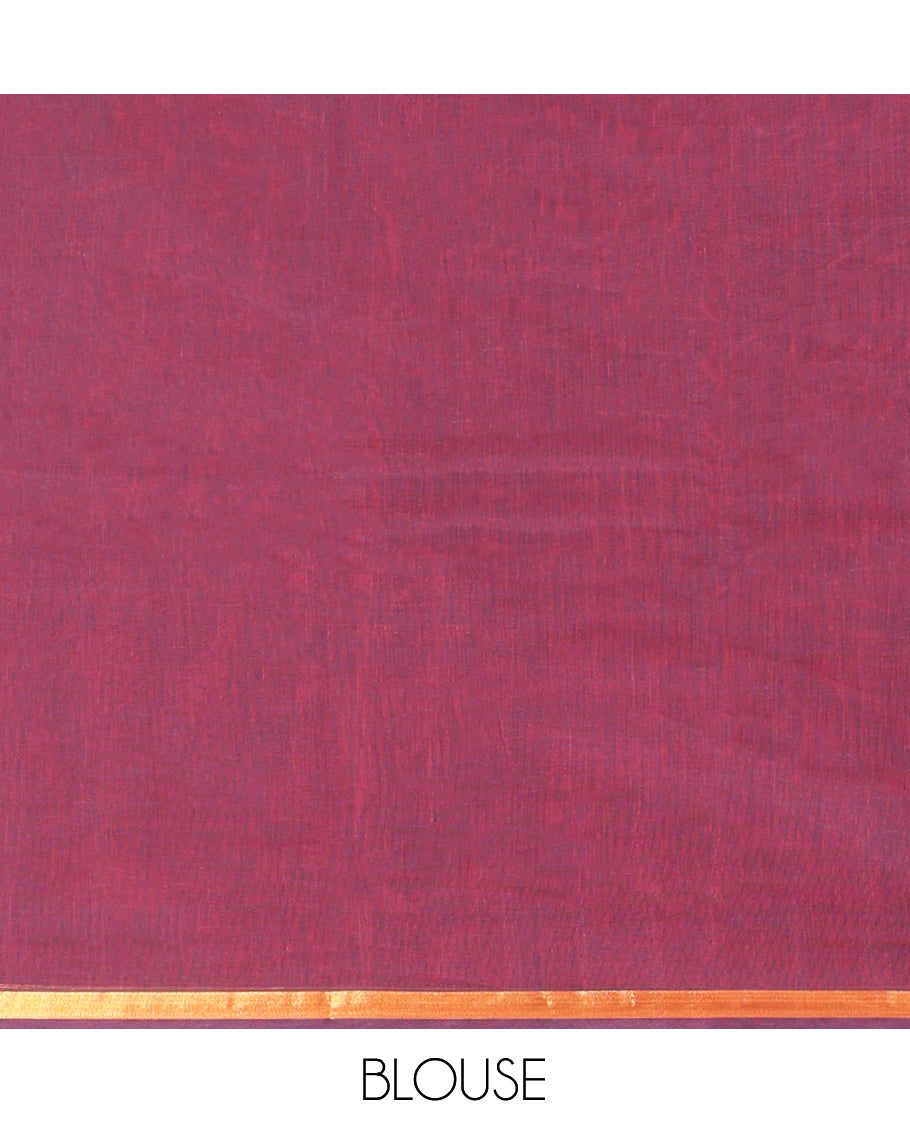 Wine Kanchi Cotton Saree, Subtly Woven with Buttas on Its Body, A Subtle Piping Border, Pallu of Intricate Design, and a Matching Blouse