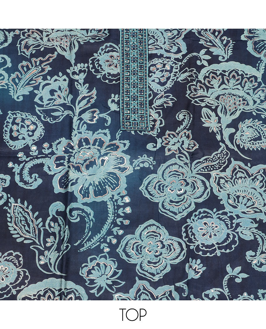Navy Blue Muslin Material Chudidar Set