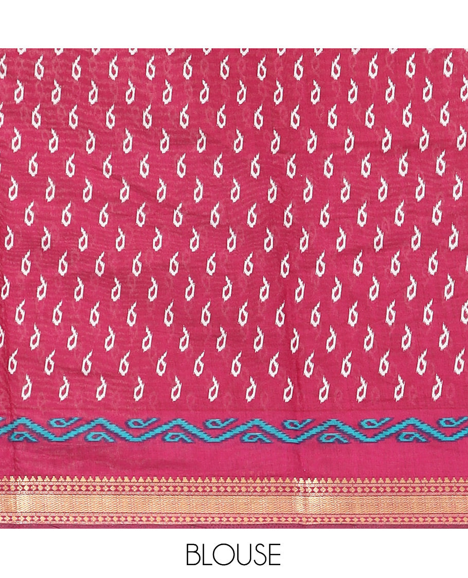 Rama Blue Chanderi Cotton Saree, Accentuated with Kalamkari Print, a Contrast Zari Border, Kalamkari Pallu, a Contrast Blouse