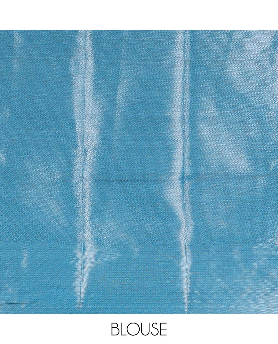 Blue antique zari striped desig soft silk saree with self border & self pallu along with silver zari blouse