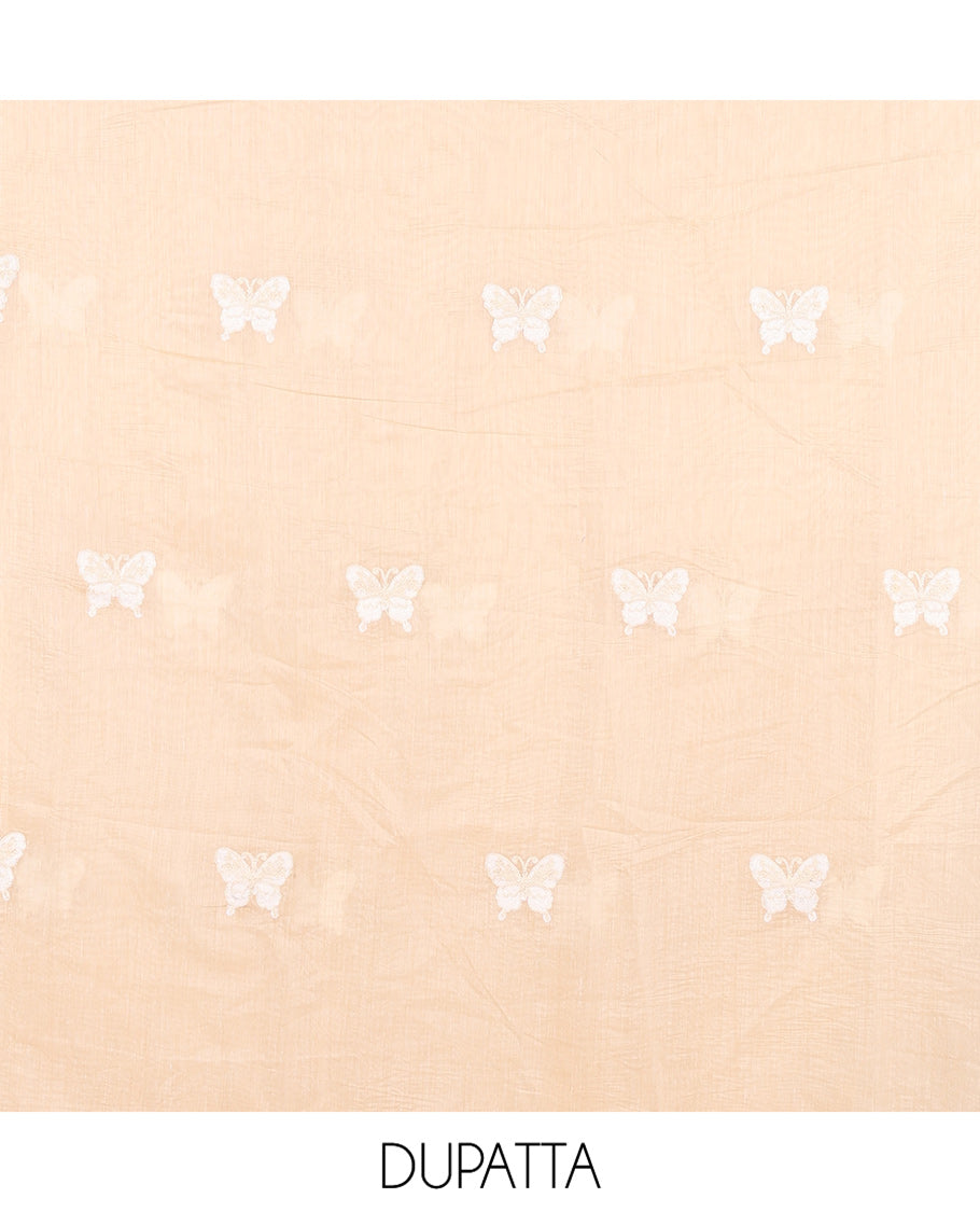 Chikku Chanderi Chanderi Material Chudidar, Butterfly Embroidery Top, Matching Blouse, Scallop Dupatta