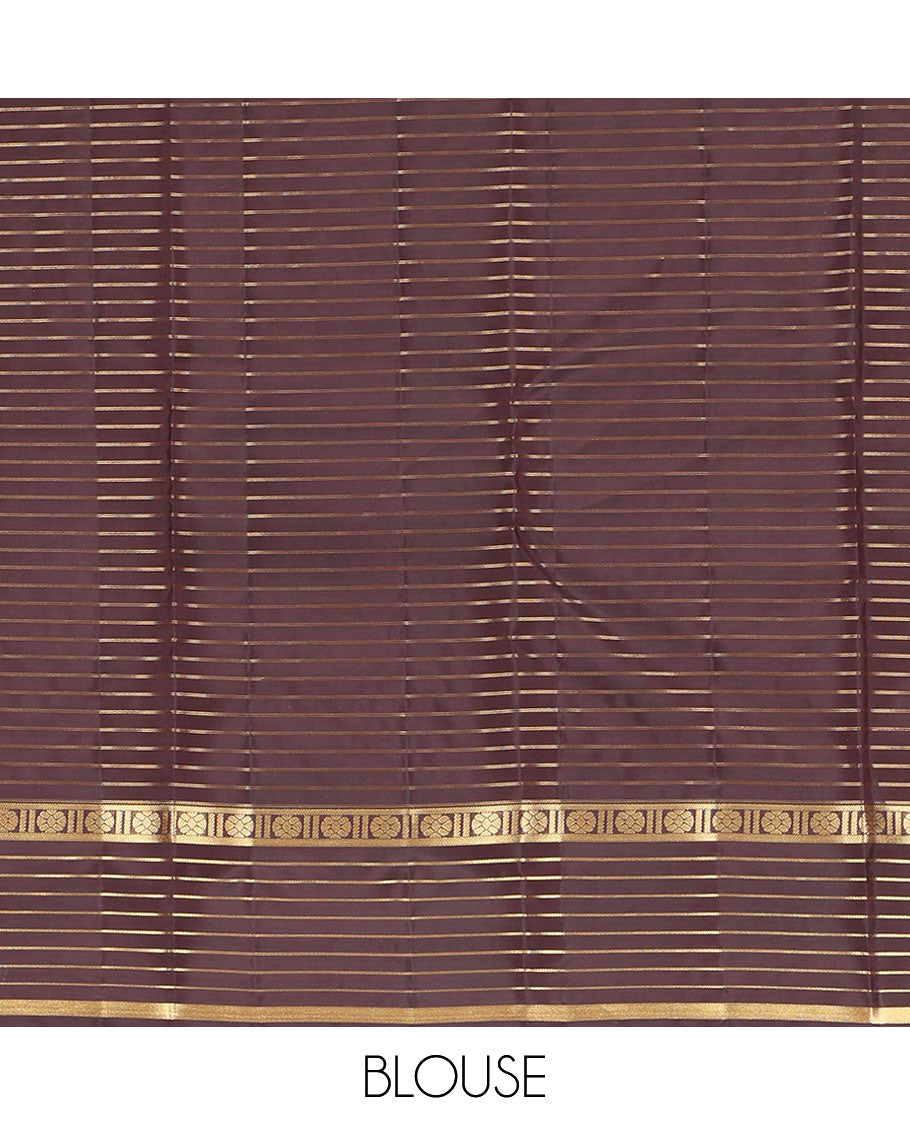 Purple Vasundhara Lite Silk Mix Saree, Woven with Zari Buttas and Stripes, a Contrast Border of Kamalam and Banaras Designs, Jaal Pallu, and a Contrast Blouse