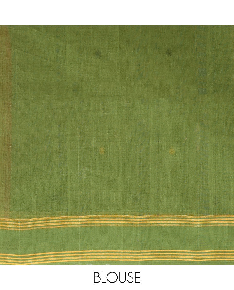 Orange geometric design coimbatore cotton saree with contrast striped border & striped, motifs pallu