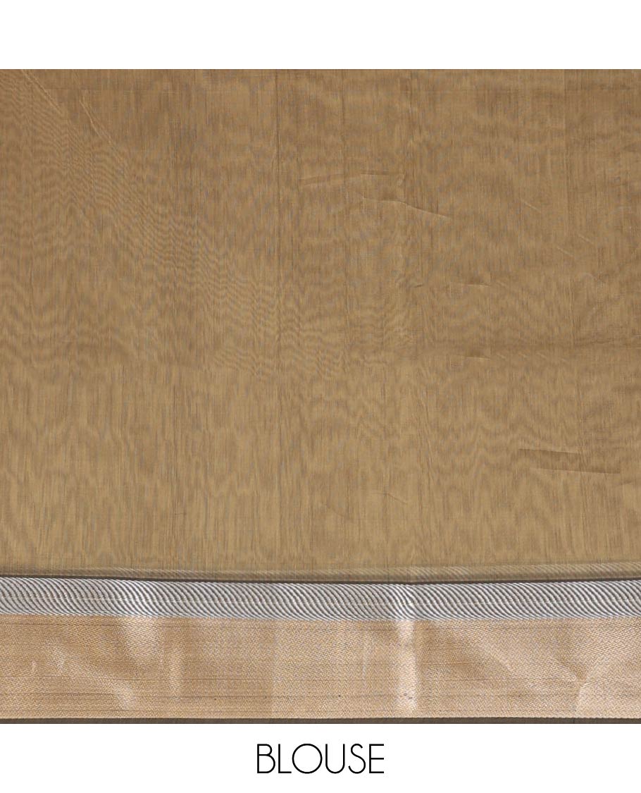 Brown floral motifs maheshwari cotton saree with self zari design border & striped, motifs pallu