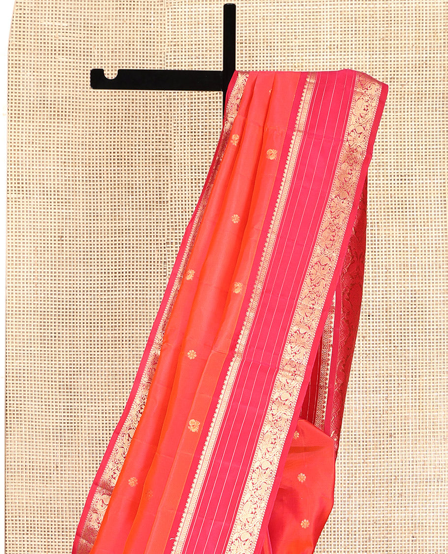 Orange Mayuri Lite Silk Mix Saree, Prettified with Zari Buttas, Contrast Traditional Zari Border, Pallu of Floral Designs, and a Contrast Blouse