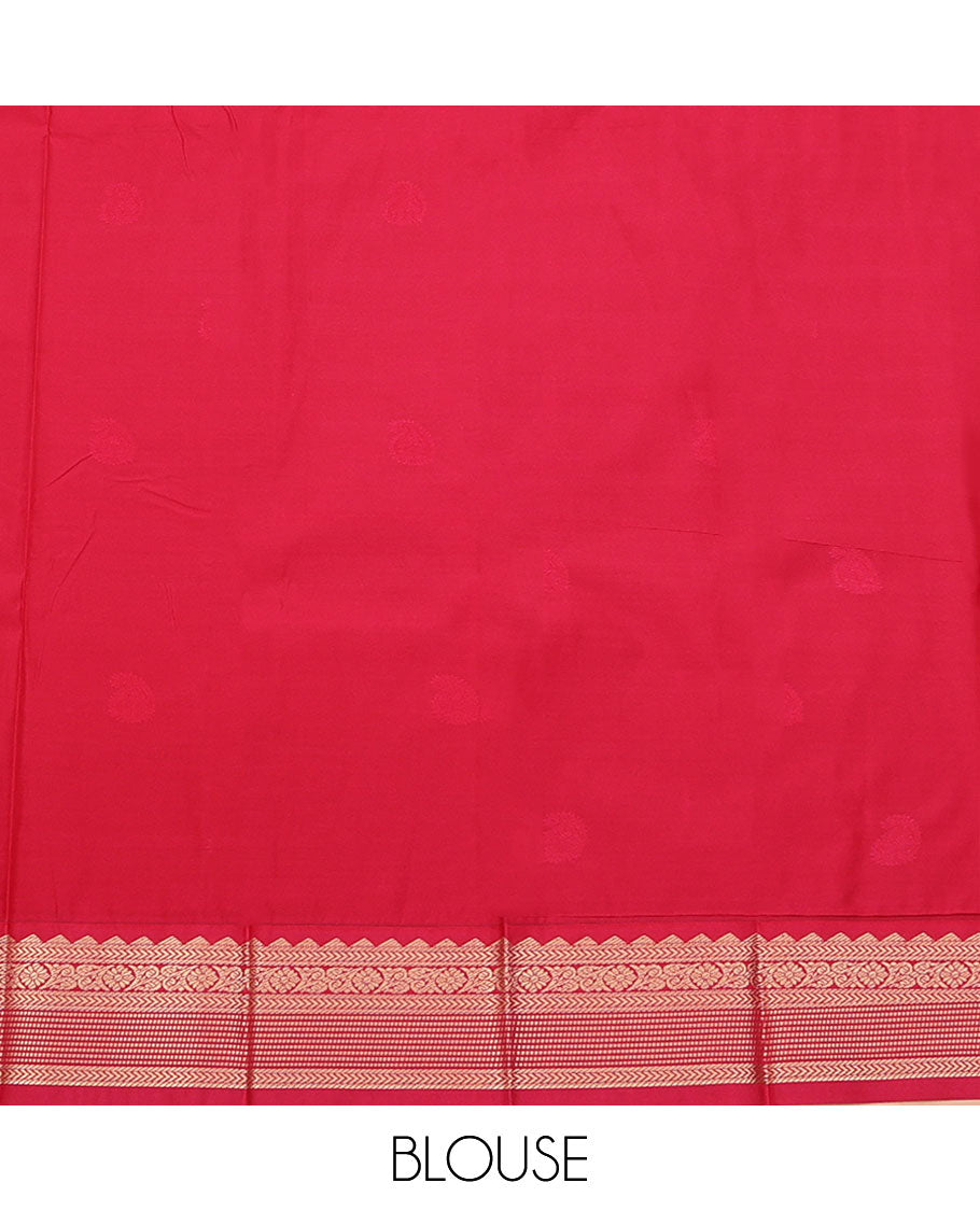 Green Budget Silk Saree, Beautifully Bedecked with Paisley Buttas All Over Its Body, Complemented by a Contrast Traditional Zari Design Border, Sparsely Woven Jaal Pallu, and Paired with a Contrast Blouse