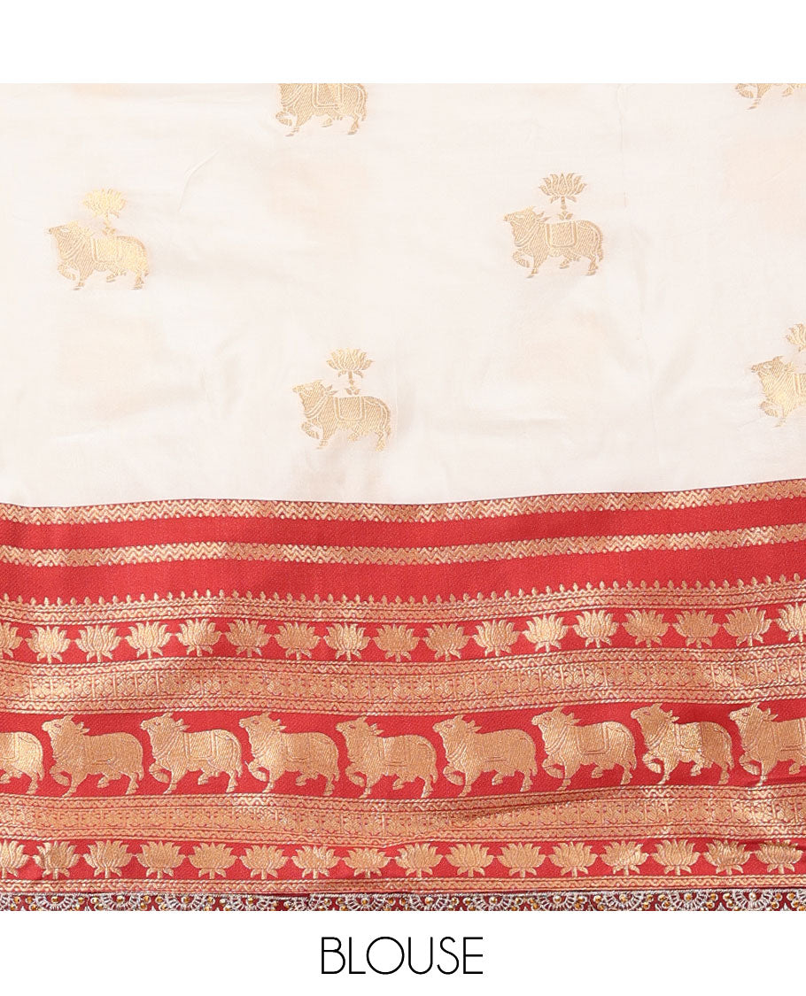 White-Red Banaras Half-Saree