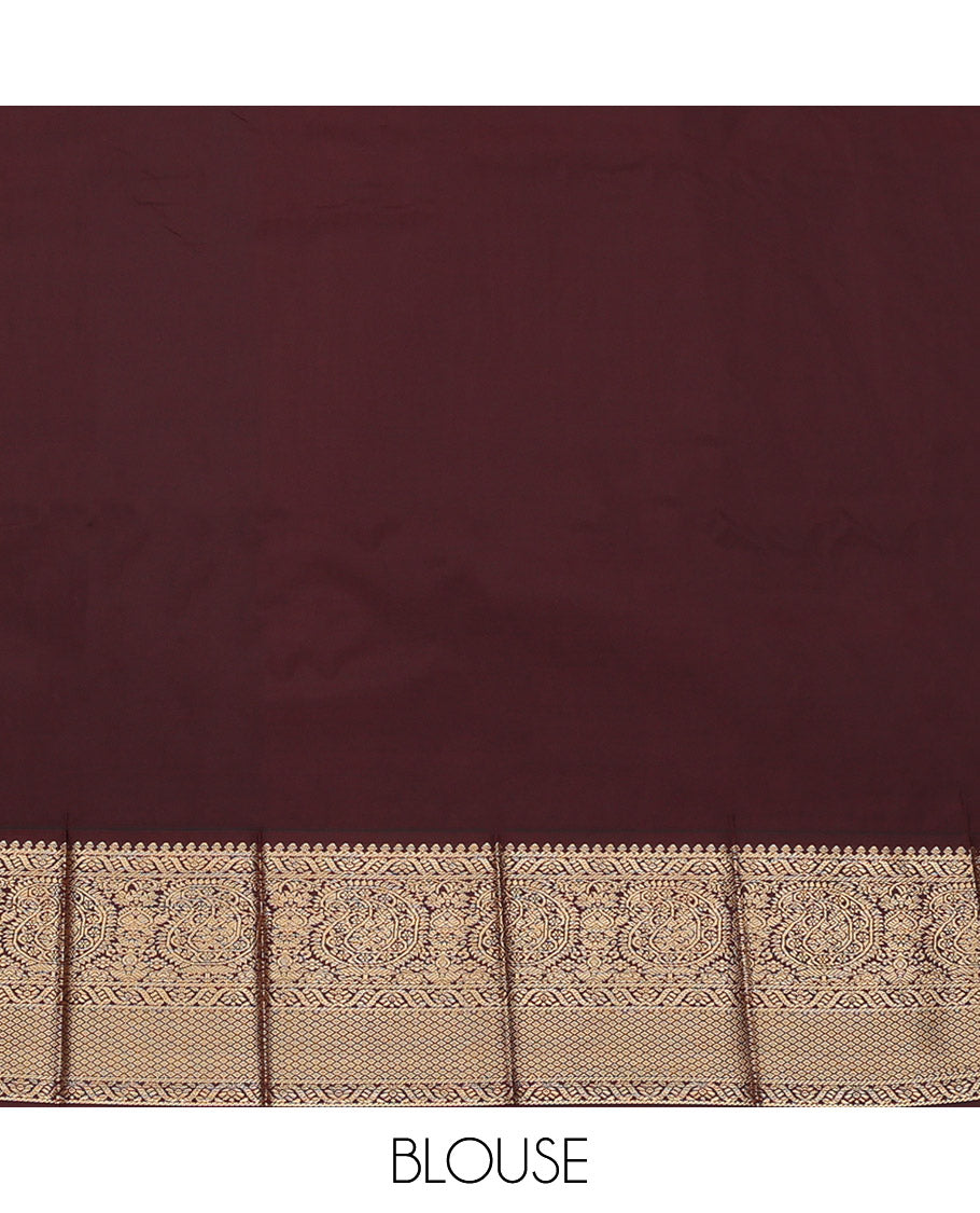 Orange Budget Silk Saree, Detailed with Zari Buttas, Complemented by a Contrast Traditional Zari Border, Intricate Pallu, and Contrast Blouse