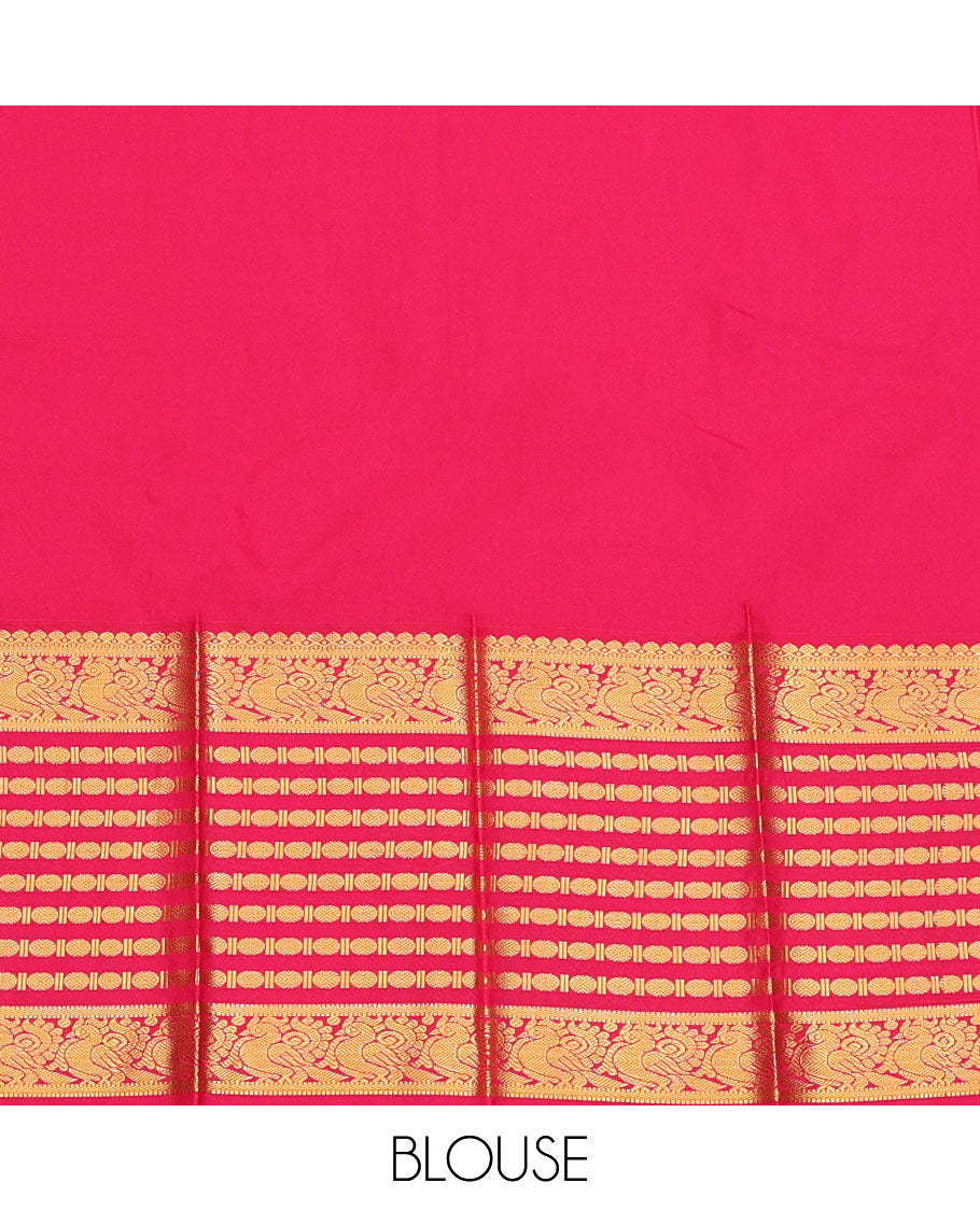 Green Budget Silk Saree, Embellished with Zari Buttas, Complemented by a Contrast Traditional Border, Grand Pallu, and a Contrast Blouse
