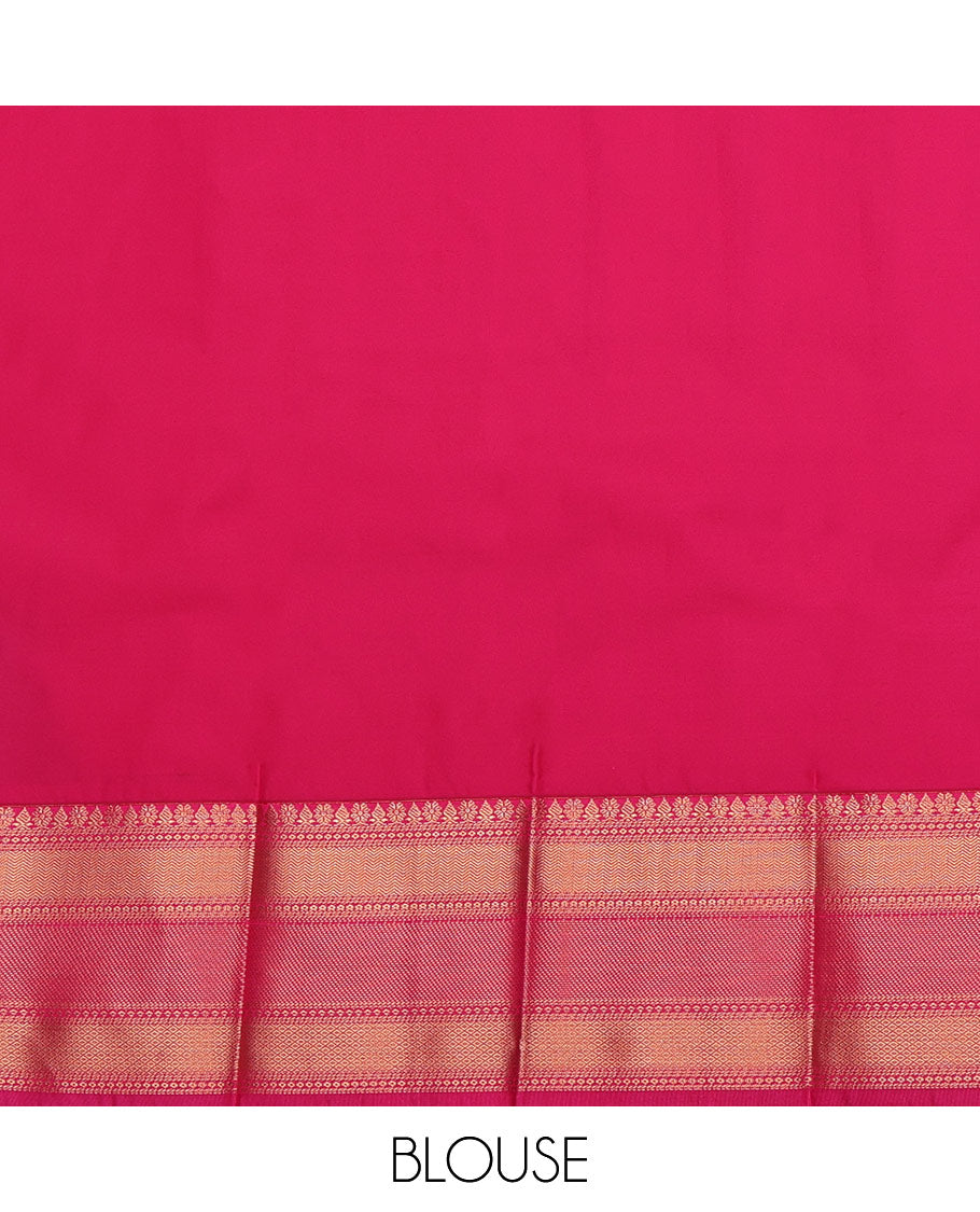 Green Budget Silk Saree, Enthralled with Paisley Buttas and Stripes All Over Its Body, Complemented by a Contrast Traditional Zari Border, Grand Pallu, and Paired with a Contrast Blouse