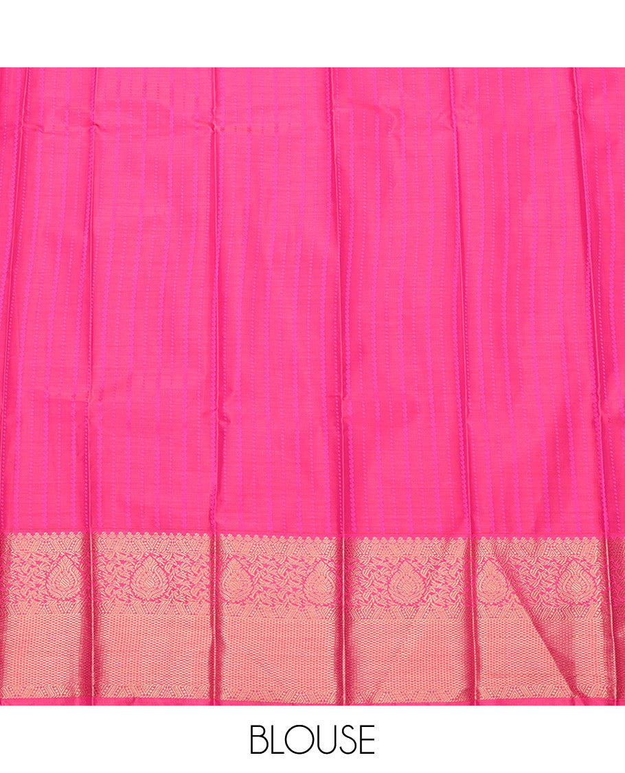 Blue Budget Silk Saree, Embellished with Zari Stripes, Complemented by a Contrast Traditional Zari Border, Grand Pallu, and a Contrast Blouse