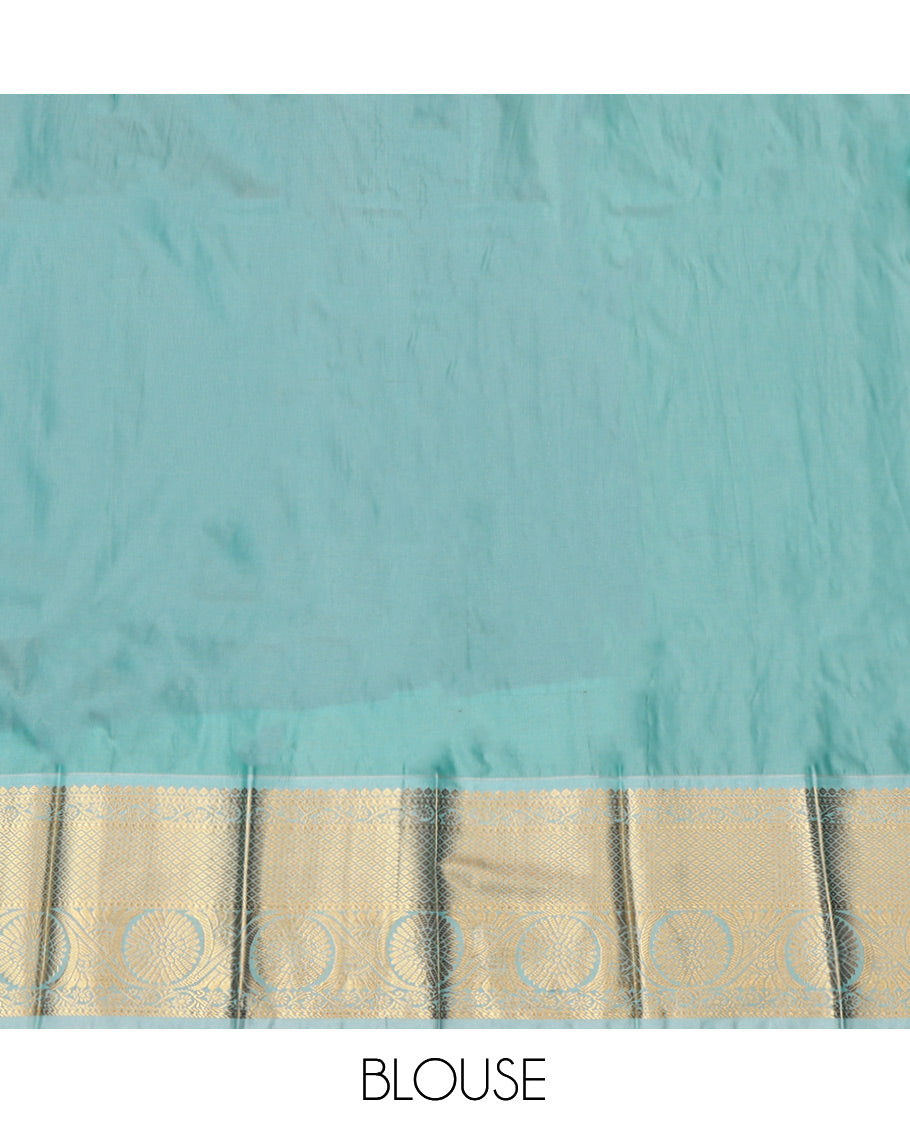 Brown Budget Silk Saree, Prettified with Round Zari Buttas, Complemented by Contrast Traditional Zari Border, Grand Pallu and a Contrast Blouse