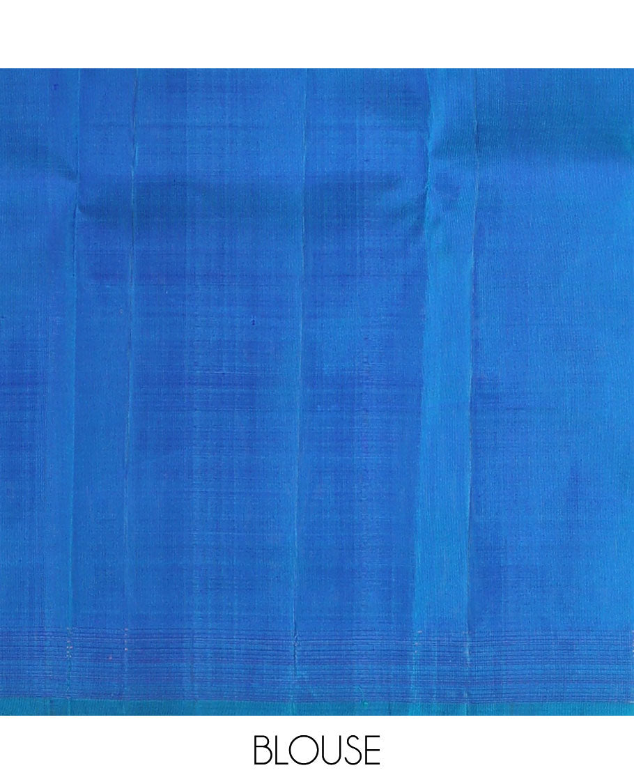 Blue motifs kancheepuran silk saree with self border of yanaai, mayil, Kuthirai, kuyil kann design & zari design pallu