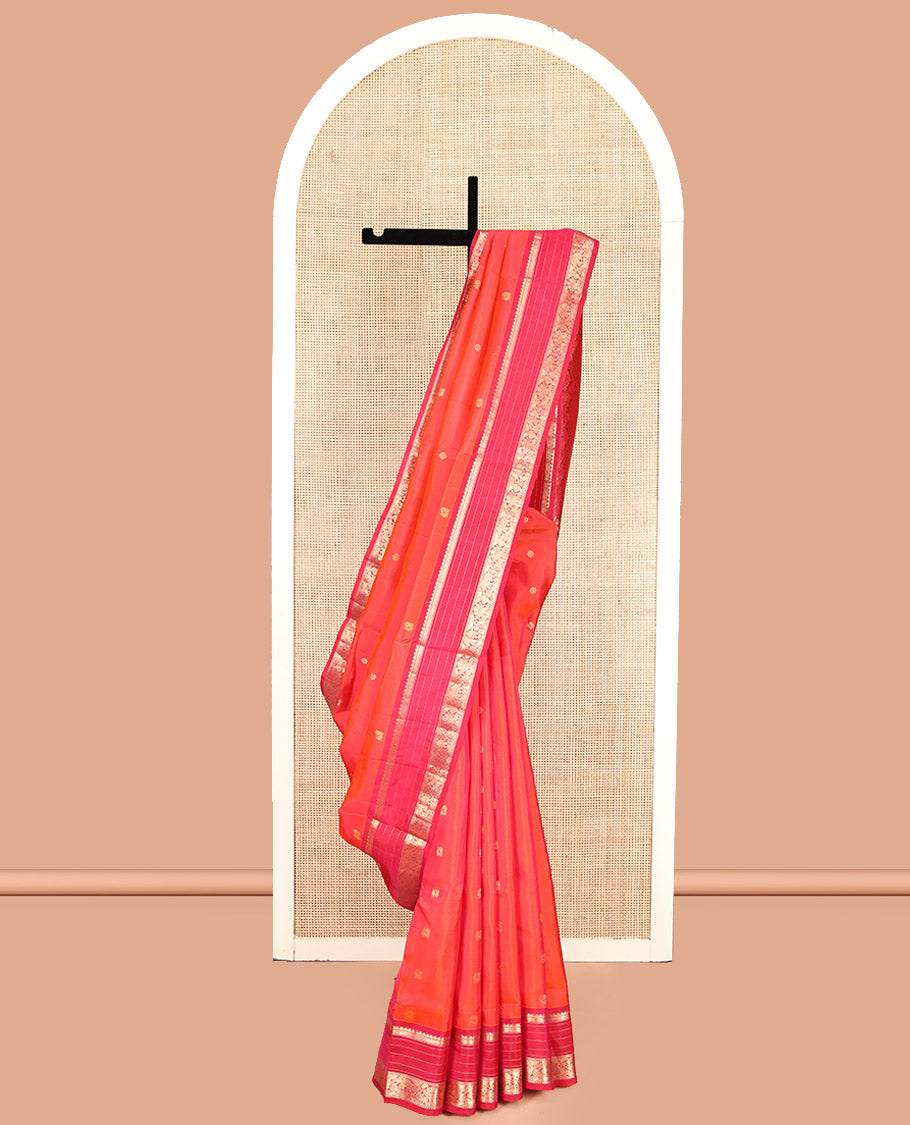 Orange Mayuri Lite Silk Mix Saree, Prettified with Zari Buttas, Contrast Traditional Zari Border, Pallu of Floral Designs, and a Contrast Blouse