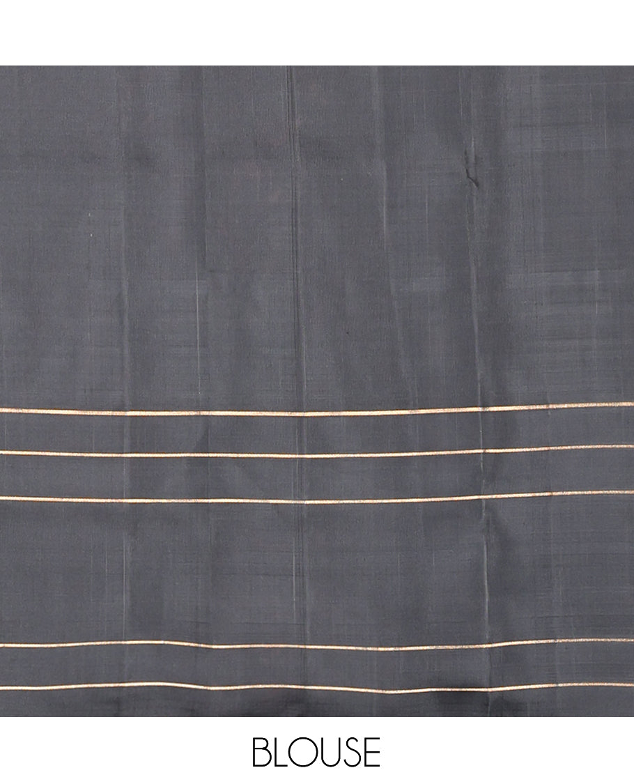 Green Mayuri Lite Silk Mix Saree, Sparsely Woven with Muthu Stripes, Complemented by a Contrast Checked Border of Mayil, Thazampoo Rekku, and Rudraksham Designs, Grand Pallu, and a Contrast Blouse