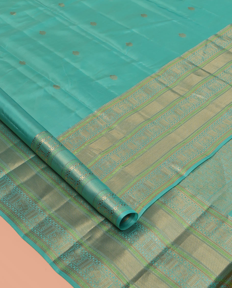 Blue Zari Buttas Vasundhara Lite Silk Mix Saree, a Zari Yaanai Border, Grand Pallu, Matching Blouse