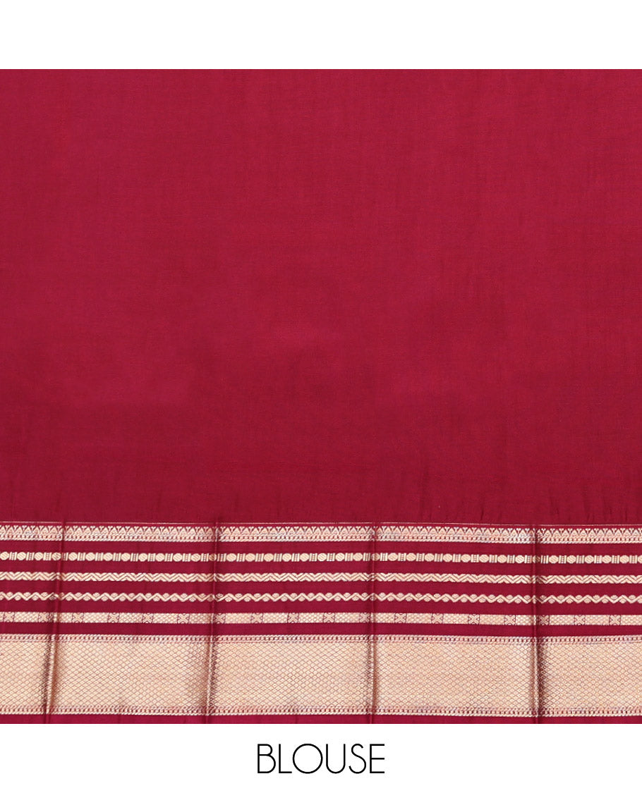 Blue Budget Silk Saree, Adorned with Zari Buttas, Complemented by a Contrast Traditional Zari Border, Jaal Pallu, and a Contrast Blouse