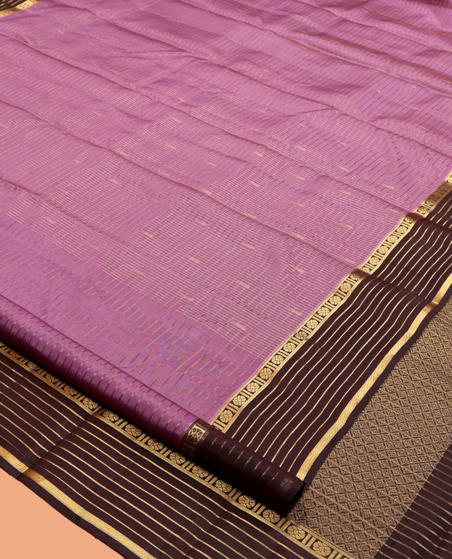 Purple Vasundhara Lite Silk Mix Saree, Woven with Zari Buttas and Stripes, a Contrast Border of Kamalam and Banaras Designs, Jaal Pallu, and a Contrast Blouse
