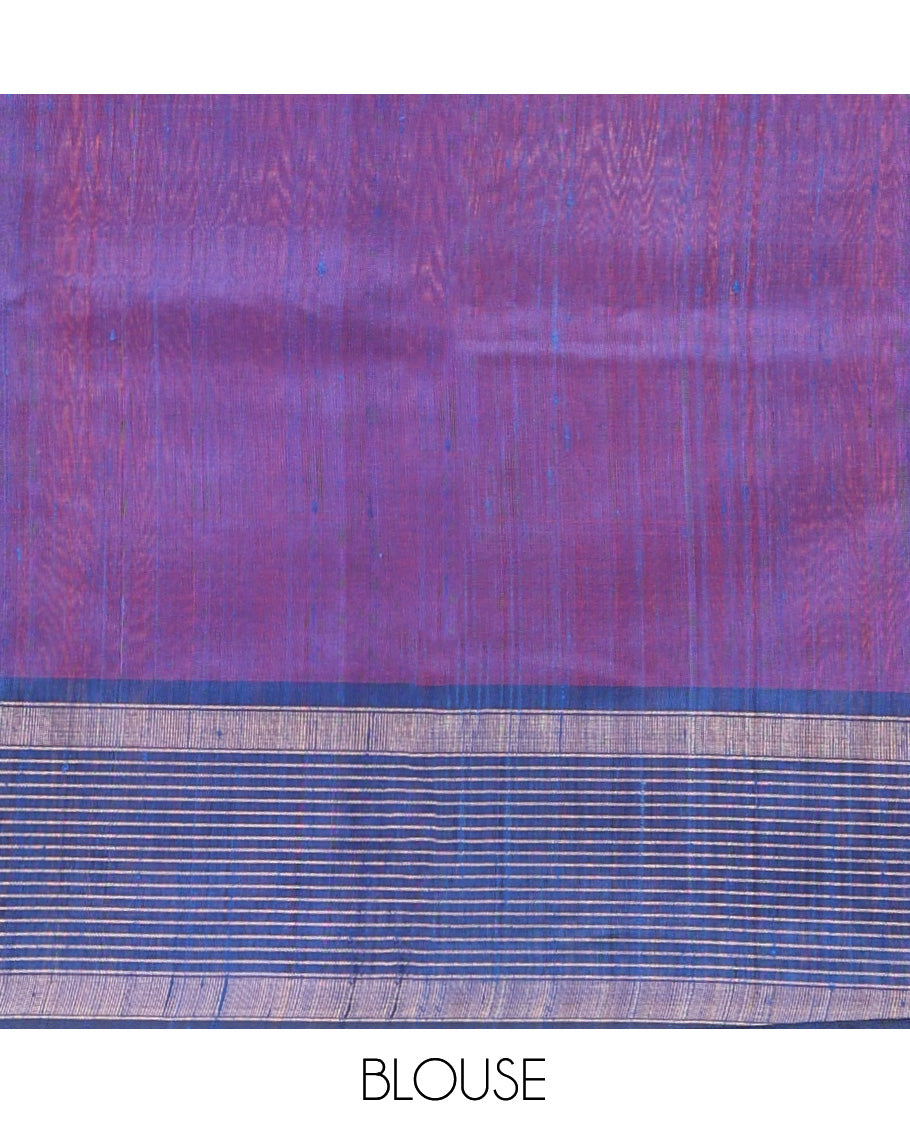 Orange Dupion Silk Saree, Accentuated with Buttas, Complemented by Contrast Temple-Checked Border, Temple Pallu, and a Contrast Blouse