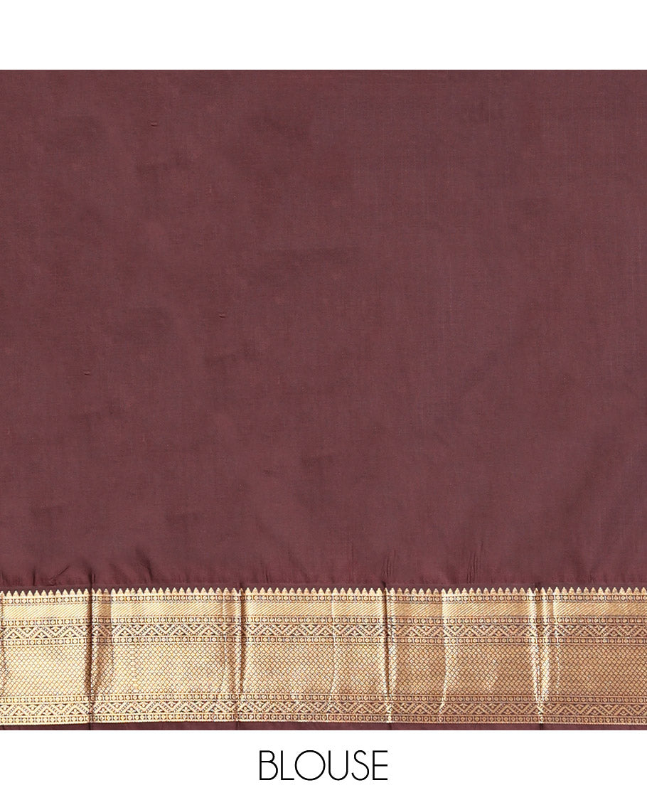 Off-White-Coffee Brown Budget Silk Saree Features Zari Designs, Contrast Border, Pallu, and Contrast Blouse