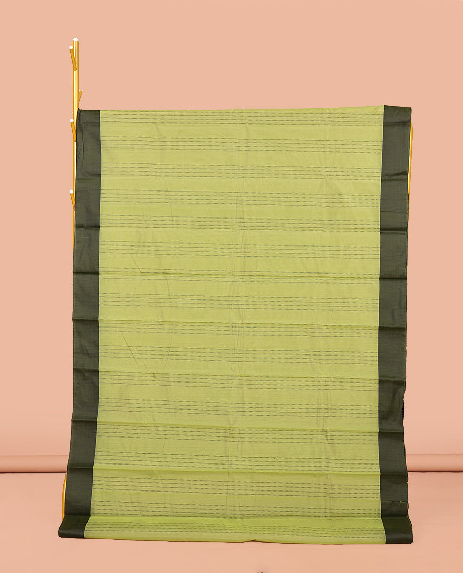 Green Striped Semi-Silk Cotton Saree, Complemented by a Contrast Border, Pallu Steeped with Stripes, and Paired with a Matching Blouse