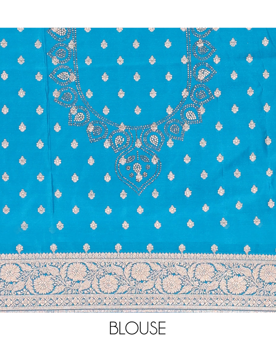 Blue Semi-Banaras Satin Silk Saree
