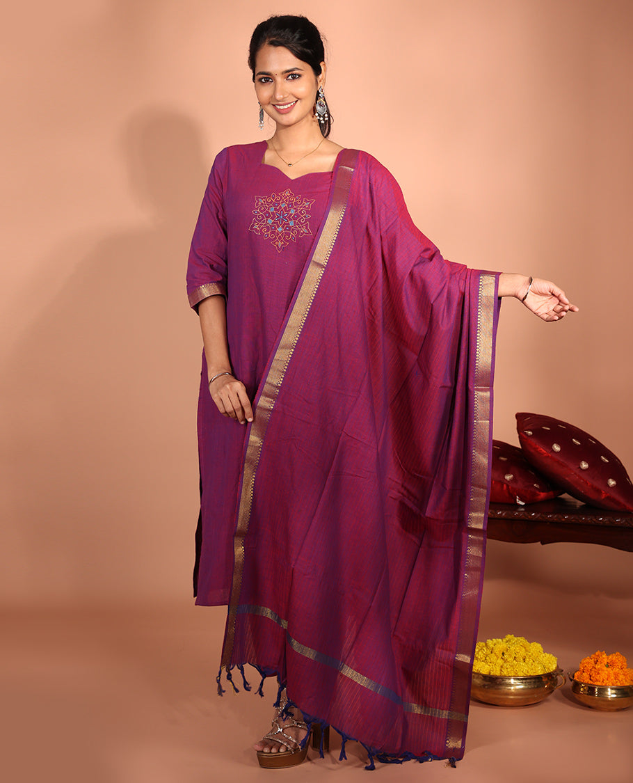 Pink Cotton Readymade Suit